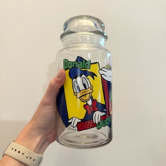 Walt Disney Vintage Mickey & Minnie Mouse 8.5” Clear Glass Cookie Jar - Picture 3 of 7